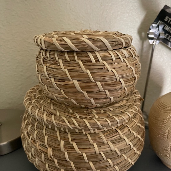 IKEA Accents Ikea Set Of Two Woven Wicker Rattan Matching Bowls